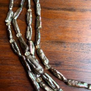 Handmade gold & opaque mother of pearl/shell w/crystal beads & sterling silver